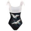 2Pcs/Set Women Printing Monokini with Skirt Sling Bandeau One-Piece Hot Spring Swimsuit with Beach Cover Up
