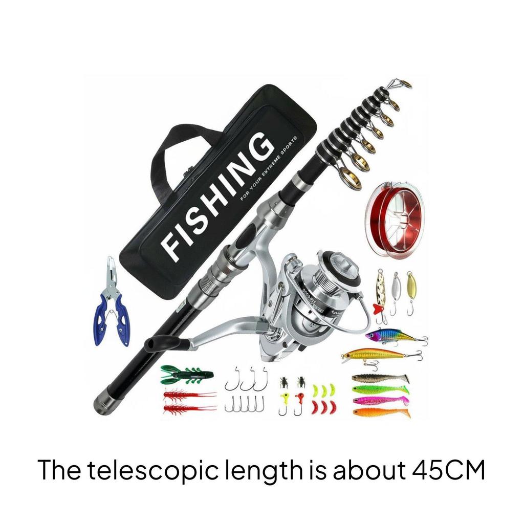 Telescopic Fishing Rod and Reel Set Carbon Fiber for Travel, Beginners