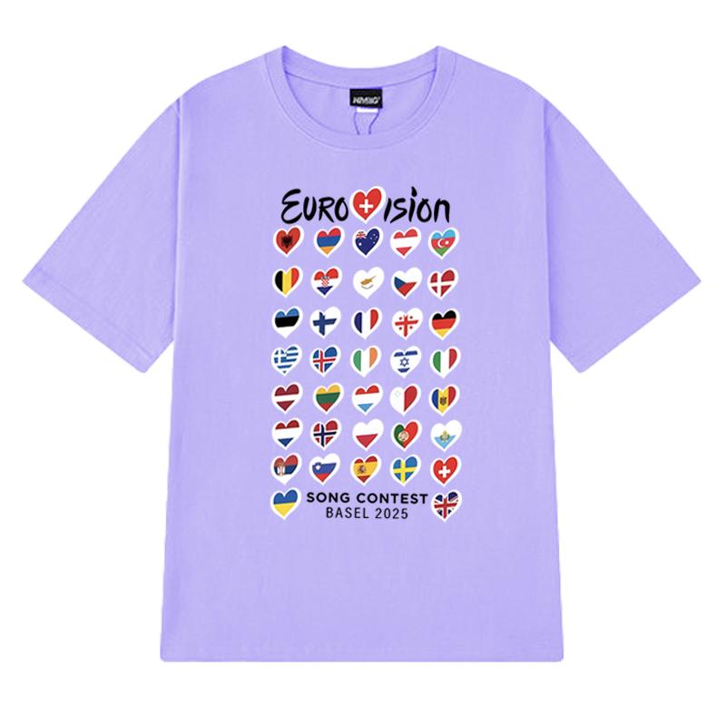 Summer Fashion Eurovision Song 2025 Flags printed T Shirt New Unisex Oversized short sleeve T-shirts Unisex 100% Cotton clothing