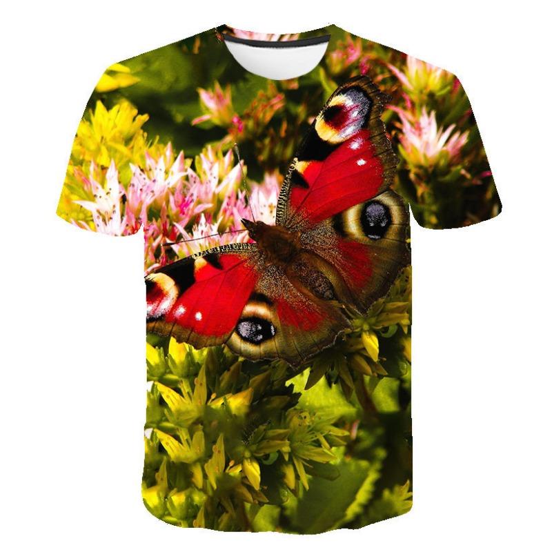 Cross-border New Boys And Girls With The Same Parent-child T-shirt, Beautiful Butterfly 3D Printing Cool Loose Men's And Women's Short Sleeves