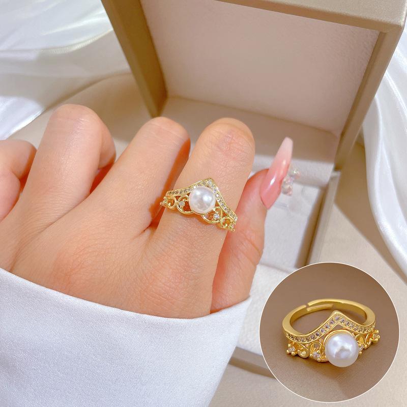 Design Wind Geometric Diamond Bead Ring Women'S Cold Wind Open Ring