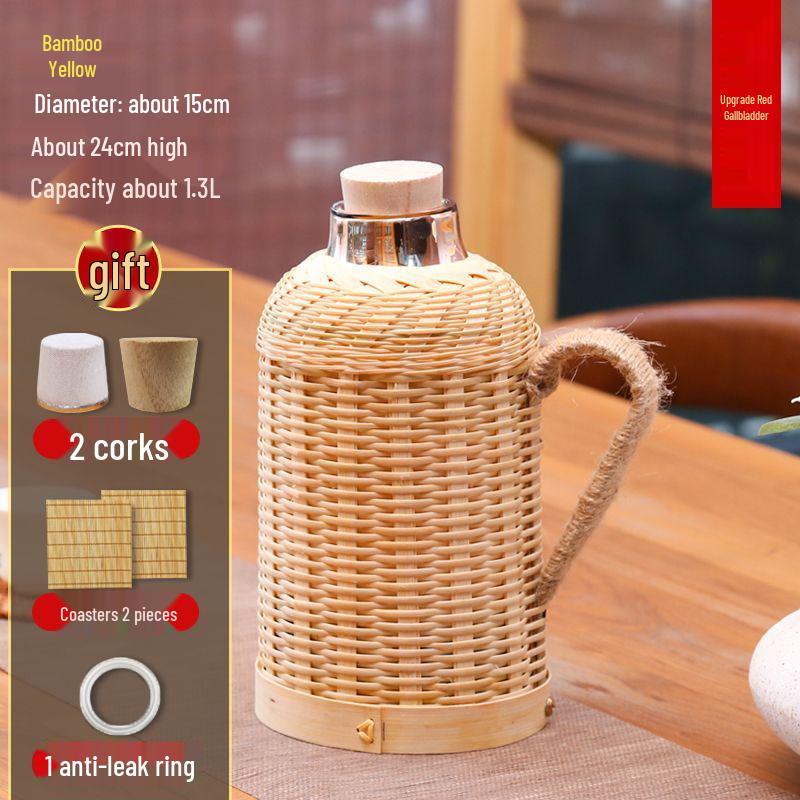 Retro Hsinchu Woven Insulated Water Kettle - Large Capacity Traditional Hot Water Bottle 1.6L