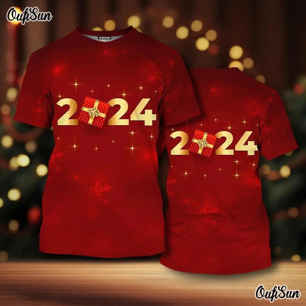 2024 Neujahr Herren T-Shirt Drache 3D-Druck Tiermuster Herren T-Shirt Chinesisches Jahr des Drachen Kurzarm rote Tops