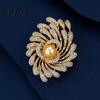 Irregular Design Lapel Pin Women Brooch Rhinestones Imitation Pearl Inlay