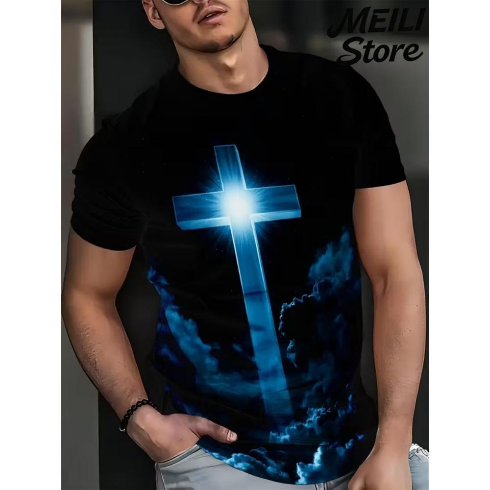Herren 3D Jesus Druck T-Shirt Kurzarm Lässig Rundhals Betende Hände Design T-Shirt für Männer Neu im Oversized T-Shirt Oberteile