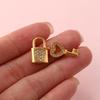 1 Piece 304 Stainless Steel Charms 18K Gold Plated Lock & Key Heart Micro Pave Pendants For DIY Necklace Jewelry Making Findings
