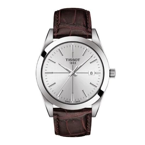 Tissot Gentleman Watch, Silver Dial, Leather Strap, T1274101603101, Officially Imported