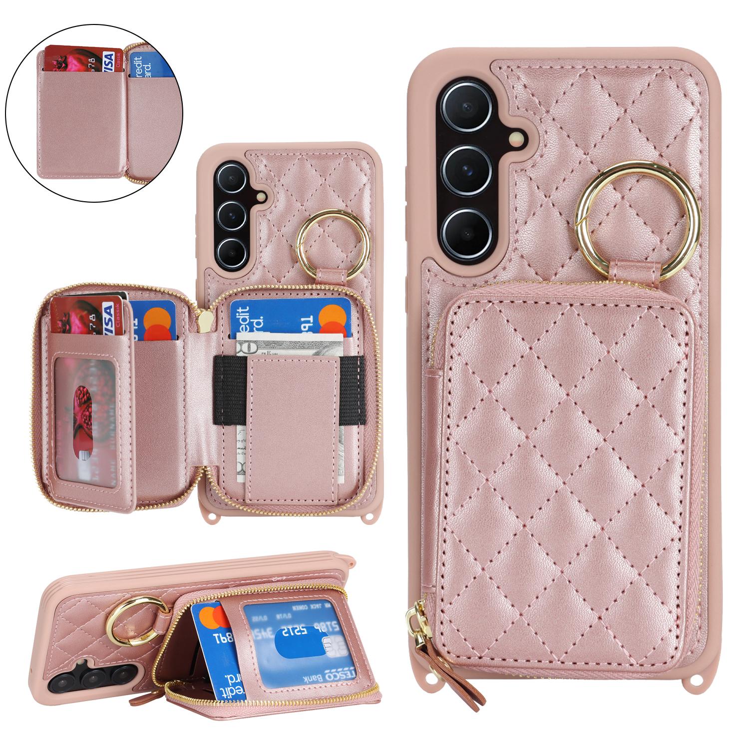 

Чехол-книжка для Samsung Galaxy A55 5G с кольцом-держателем, карманом на молнии, подставкой и ремешком на плечо