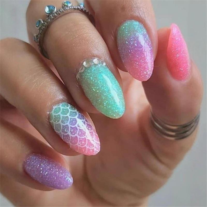 Dream Mermaid Wearing Nails Hot Girl Sweet Cool Ins Style European And American Fake Nails Finished Gradient Glitter Nail Polish