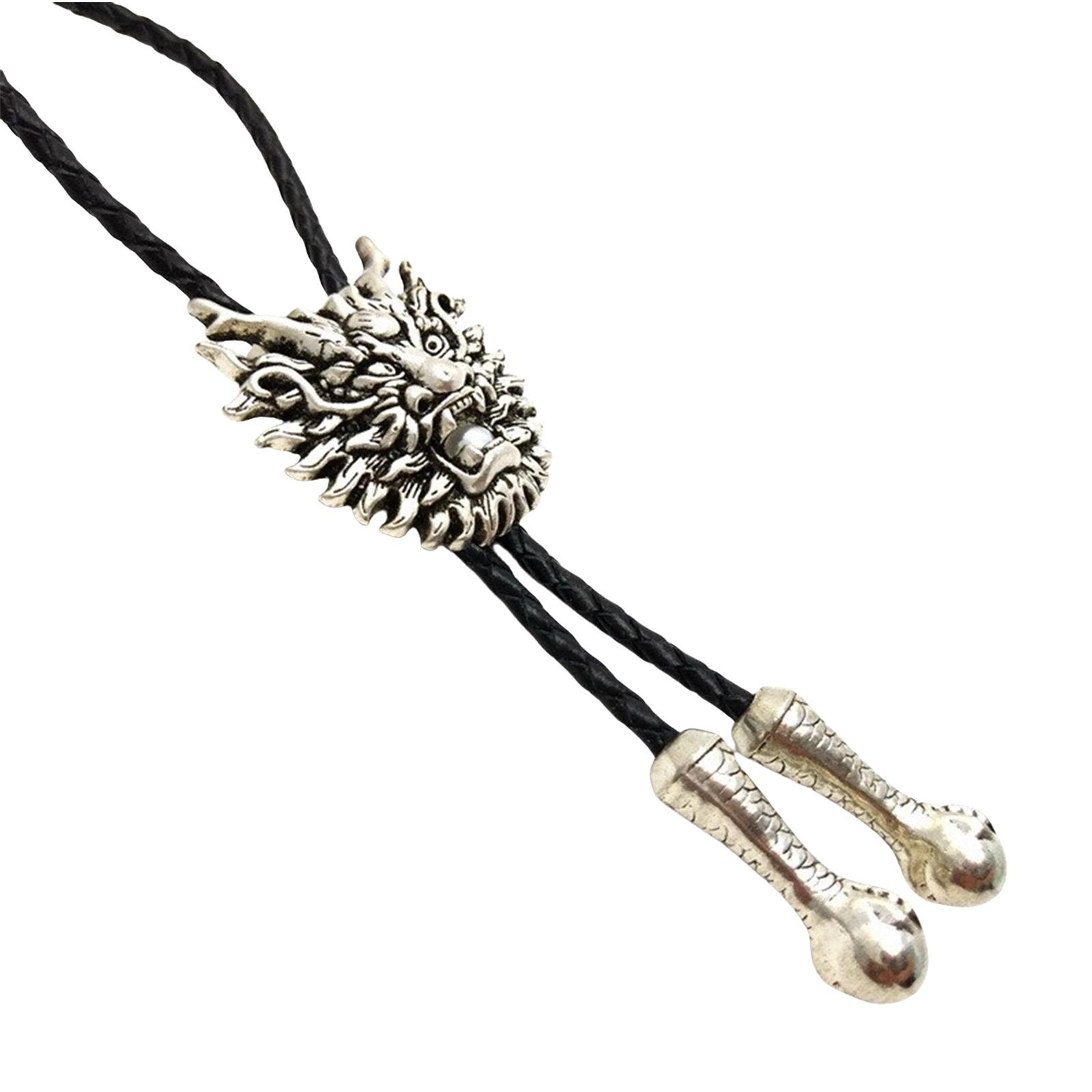 

Braided Shoestring Bolo Tie with Engraving Loong Charm Cowboy Necktie Necklace Country Style Bolo Tie Cowboy серебряный