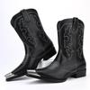 Men's Boots Vintage Embroidered Pointed Casual Cowboy Boots High Quality Metal Head Chelsea Boots Men Leather Shoes Botas Hombre