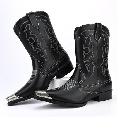 Men's Boots Vintage Embroidered Pointed Casual Cowboy Boots High Quality Metal Head Chelsea Boots Men Leather Shoes Botas Hombre
