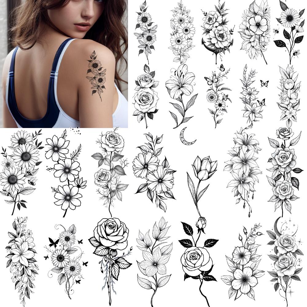 12 sztuk Tymczasowe Tatuaże Kwiatowe Wzory Wodoodporne Długotrwałe Naklejki na Ciało Na Uda Kobiety Dorośli