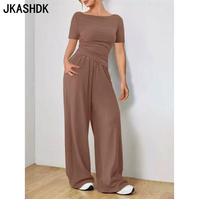 Damesmode Casual Zomer Lente Effen Kleur Print Korte Mouw O-Hals Broek Pakken