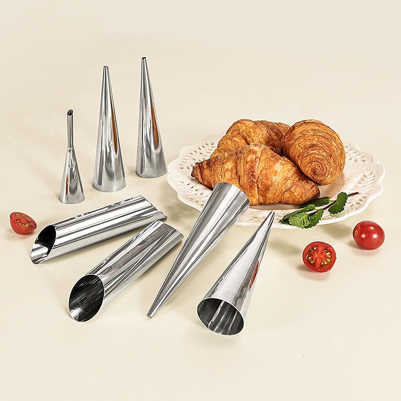 Stainless Steel Conical Danish Tube Mold, DIY Baking Croissant Mold, Ice Cream Cone-shaped Flat Tip Large Screw-shaped Bread Mold