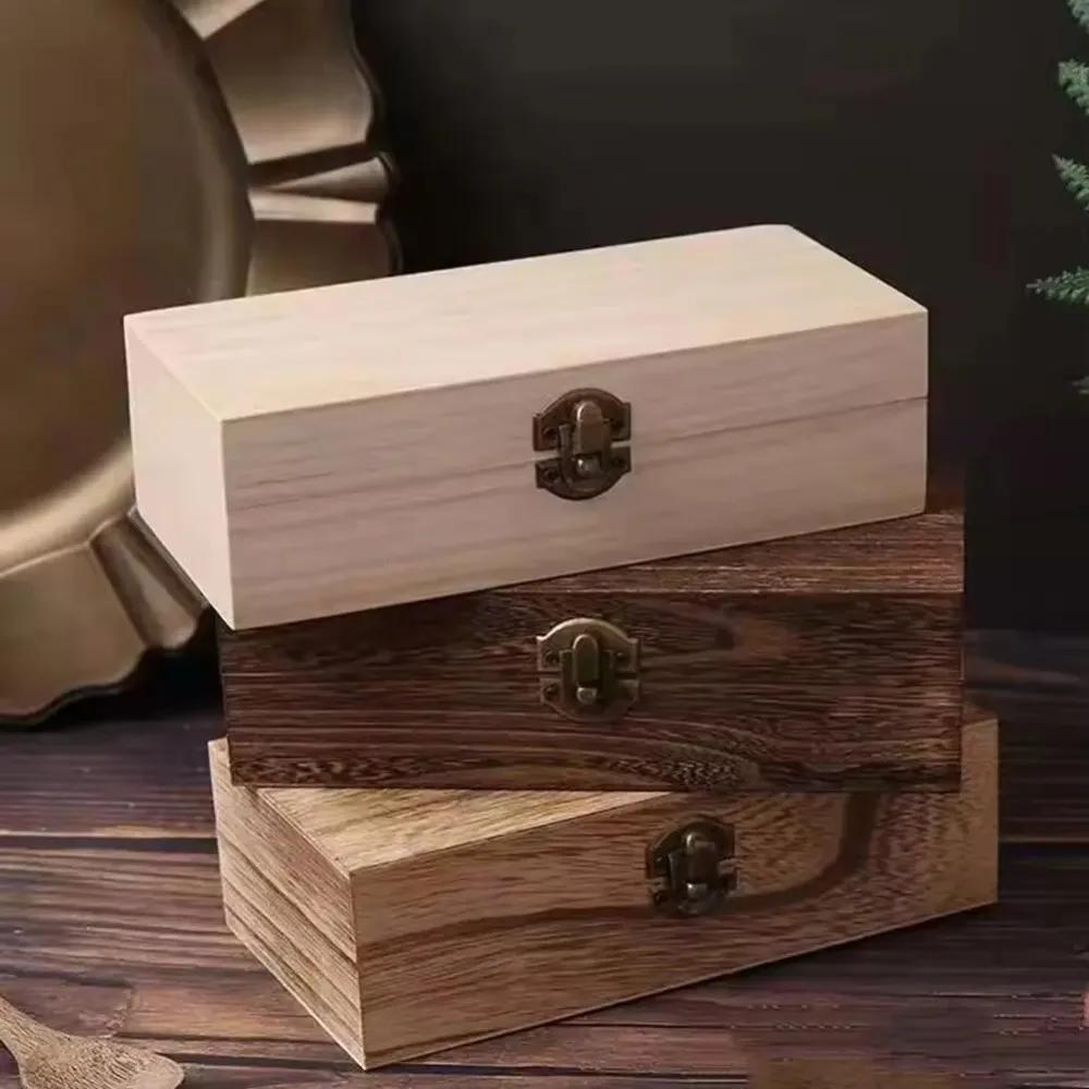 Retro Rectangular Wooden Storage Box Clamshell Desktop Organizer Jewelry Gift Box for Home Decor Organizador