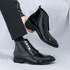 British Style Men's High Cut Workwear Shoes Pointed High-end Glossy Business Dress Shoes Men's Ankle Boots Thick Soled Lace Up