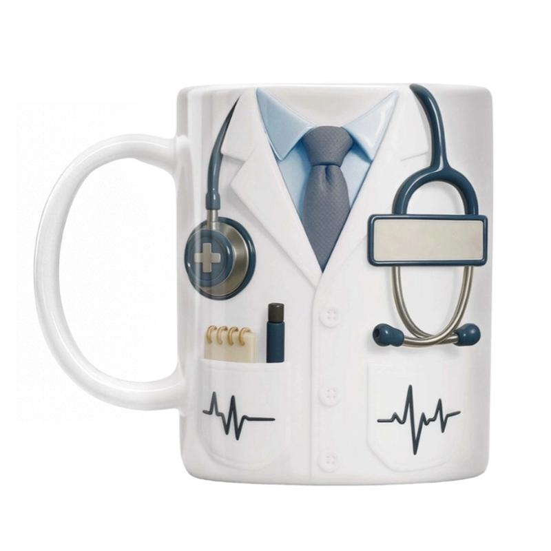 Personaliseer Keramische Koffiemok met Doktersnaam met 3D Stethoscoop Hartslag Patroon Mok Cadeau voor Ziekenhuis Professionals