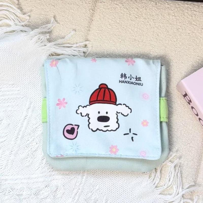 

Cute Puppy Mini Cosmetic Bag Plaid Red Hat Puppy Portable Travel Sanitary Napkin Storage Bag синий