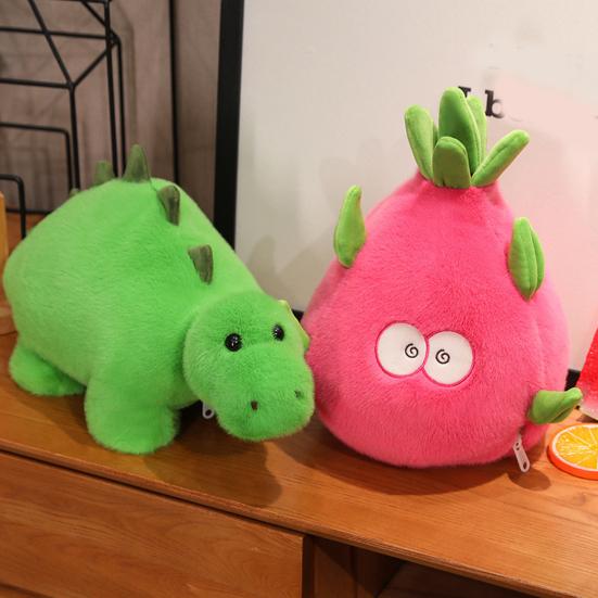 Dinosaur Plush Toy Reversible Dragon Fruit Plushie Transformable Stuffed Dino Doll Pillow Home Office Bedroom Decoration Kids Adults Gift