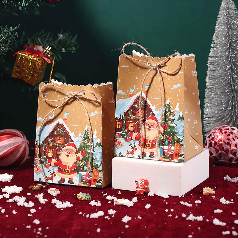 8 pcs Christmas gift tote bag, Christmas Eve candy gift paper bag, apple kraft paper packaging bag(Mixed)