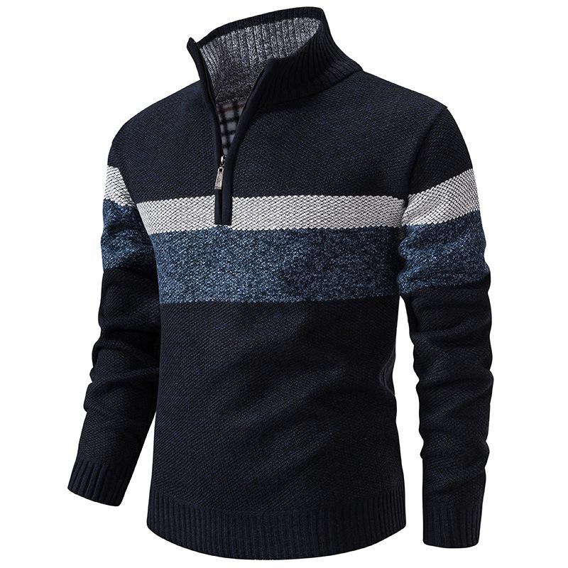 Men's European Slim Fit Zipper Stand-Up Collar Knit Sweater for Autumn and Winter