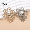 Suit Lapel Brooch Faux Pearl Rhinestone Flower Brooch, Hollow Floral Pin Durable for Wedding Bridal Shower, Women Girls Clothing Jewelry Accessories