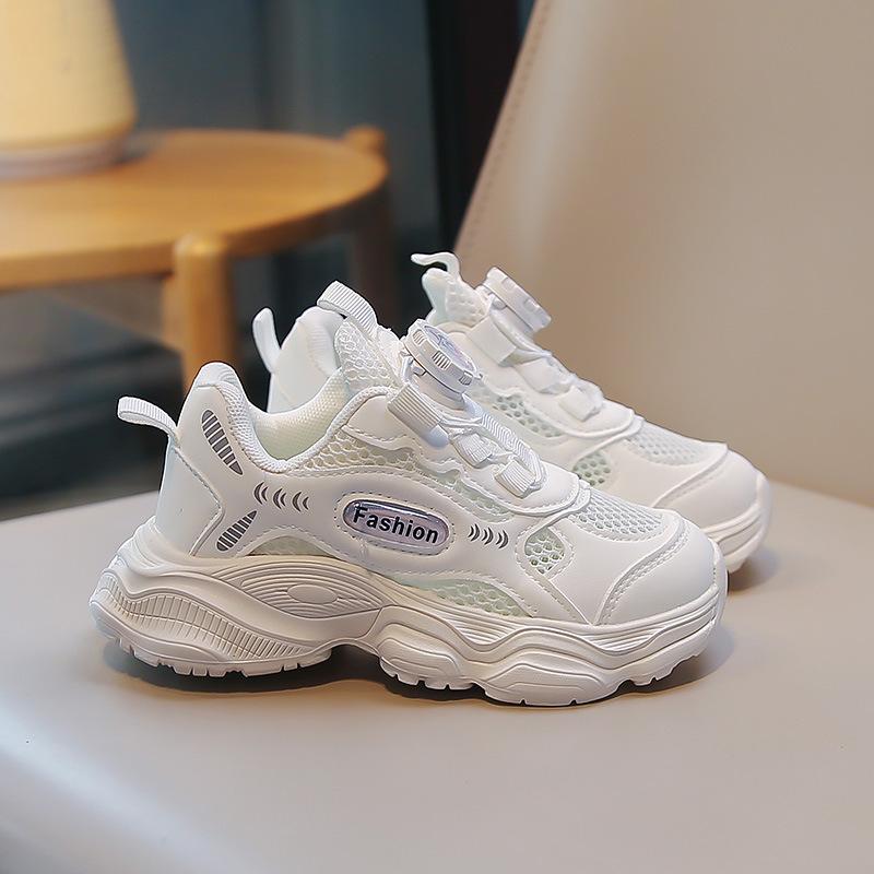 Spring and Summer New Rotating Buckle Classmates Boys Breathable Single Net Sports Shoes Girls Dad Shoes Children Running Shoes