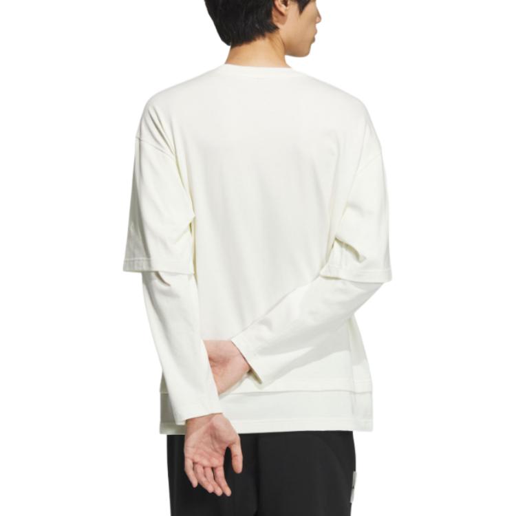 adidas Small Logo Long Sleeve Solid Color Versatile Comfortable Fake Two-Piece Pullover Long Sleeve T-Shirt Men Tops Han-Jade-White JM3409