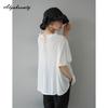 Korean Style Spring Summer Women Casual Loose Blouse Ruffled Collar White Black Pleated Blouse Batwing Sleeve Elegant Office Lady Blouse