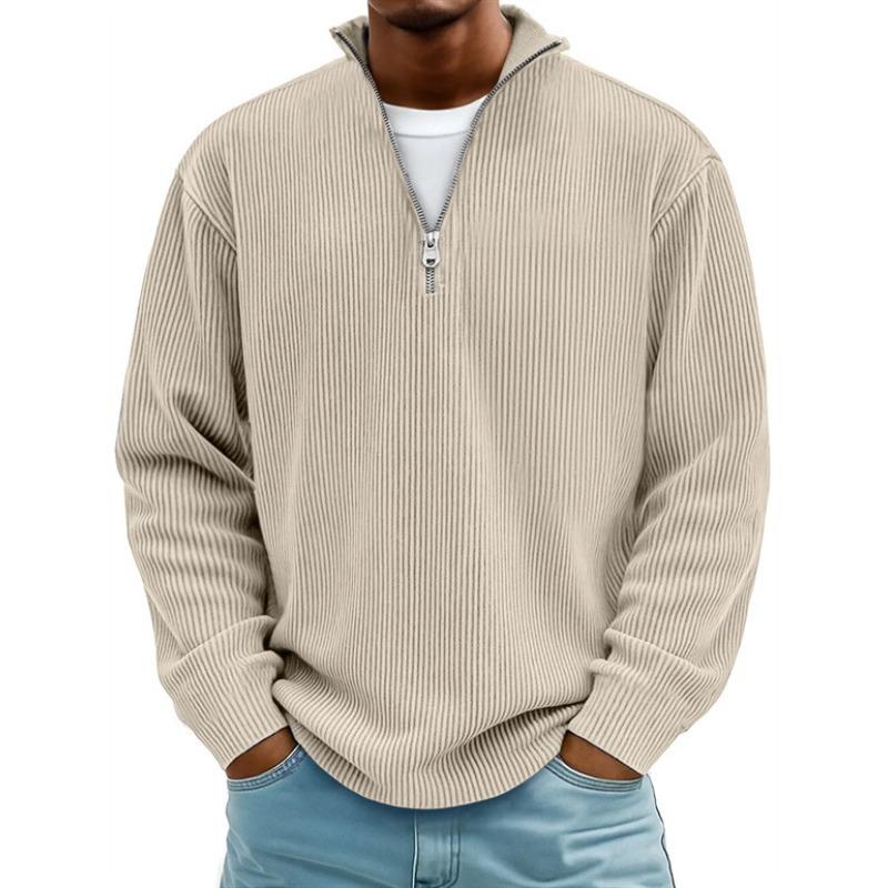 New pullover men's casual top stand-up collar zipper long-sleeved men's polo shirt solid color sports sweater