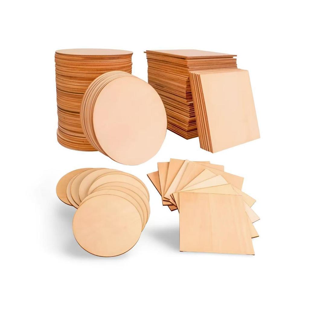 Creative DIY Wood Slices Set: Round & Square Poplar Plywood for Children's Hand-Painted Decorations