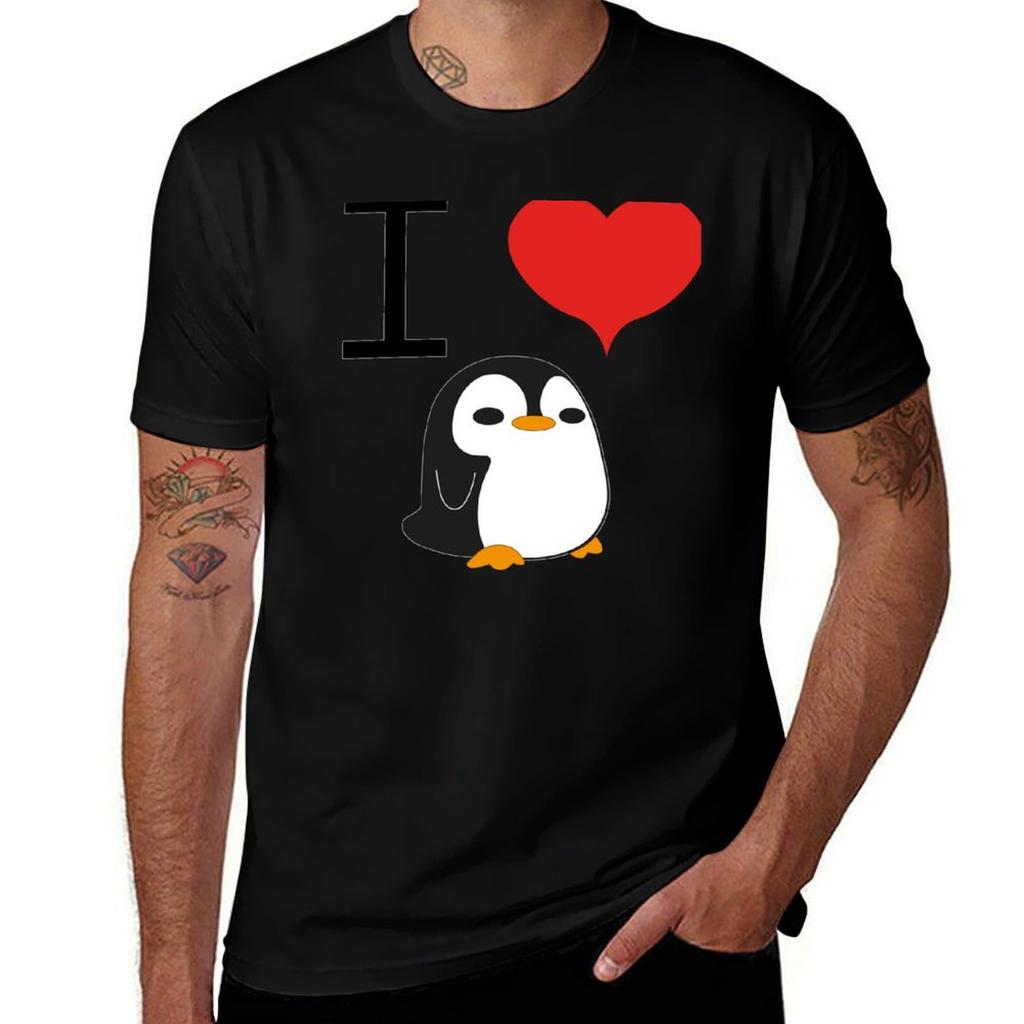 I Love Penguins TShirt Large Size Casual Short Sleeve Top