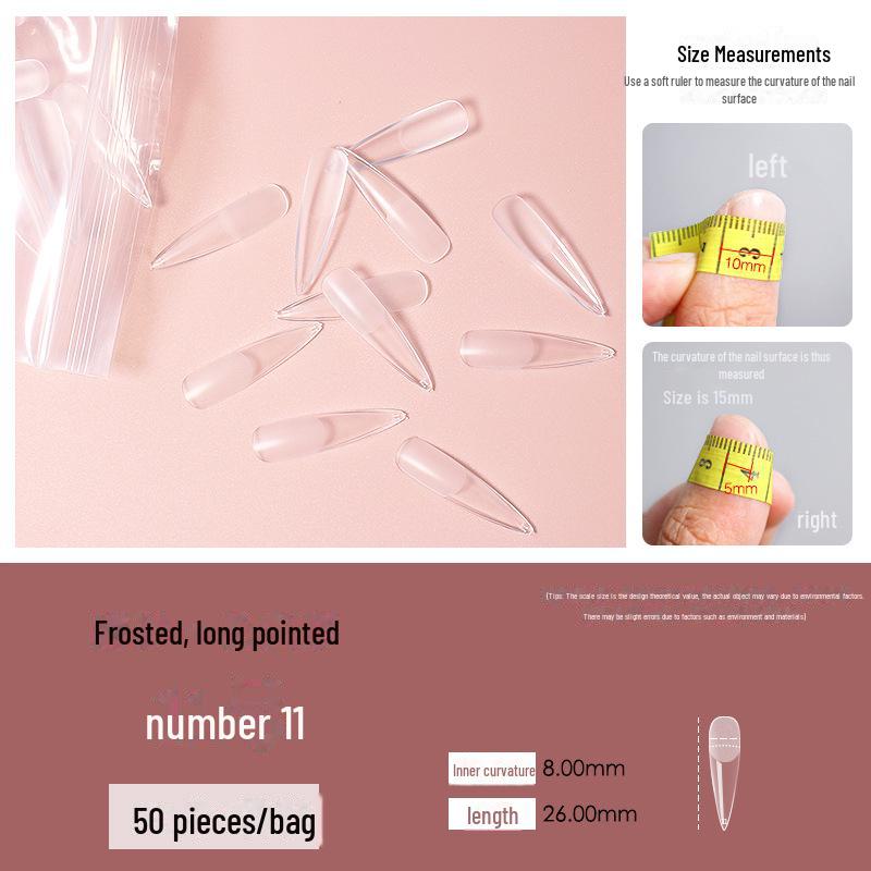 "50-delige Naadloze Transparante Trapeziumvormige Gematteerde Puntige Enkele Maat Nageltips" (0-11) voor Salons"