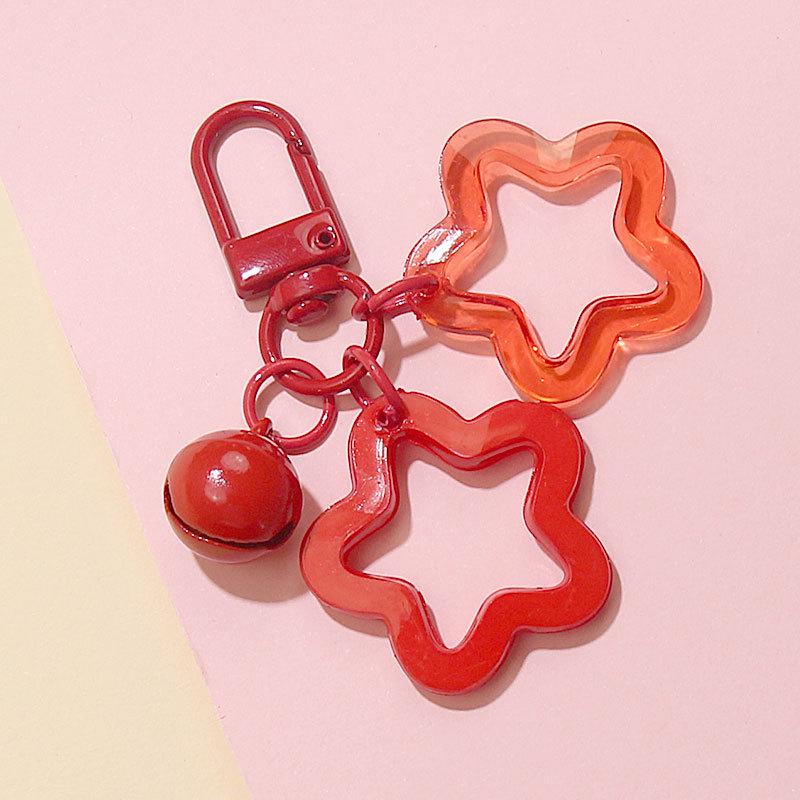 Colorful Handmade Double Star Keychain with Bell Ornaments - DIY Women's Bag Decoration