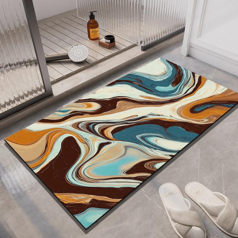 Imitation Marble Patterned Bathroom Carpet Nordic Style Versatile Mat Entrance Non Slip and Absorbent Door Mat