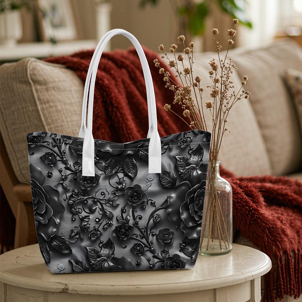 Elegant Embossed Rose Tote Bag Stylish Daily Carry Handbag for Women Casual Shopping Purse Lightweight Portable Shoulder Bag