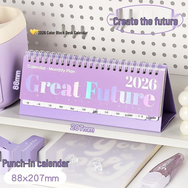 2026 Niedlicher Cartoon-Tischkalender: Studentenplaner & Stempeluhr Monatlicher Mini-Desktop Büroornament