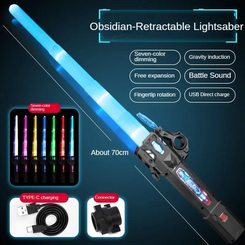 Retractable Lightsaber with USB Charging Finger-twisting Laser Sword Flash Light Sound Role Playing Props Children's Toys Gifts