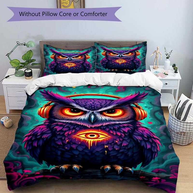 3pc Owl Cover Set - 1 Quilt Cover + 2 Pillowcases, All Seasons Bedroom Setting, Perfect for Home040