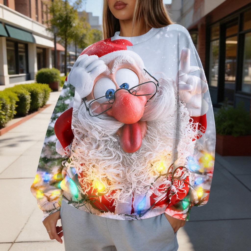 Women's Christmas Print Crewneck Sweatshirt, Lightweight Casual Holiday Pullover Top