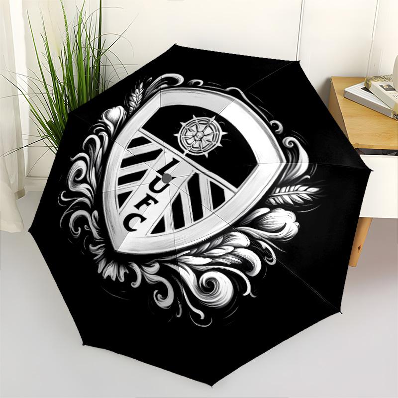 1 PC Automatic Folding Umbrella - Leeds Football Club Pattern Portable Foldable Design With 8 Ribs Christmas Birthday Gifts