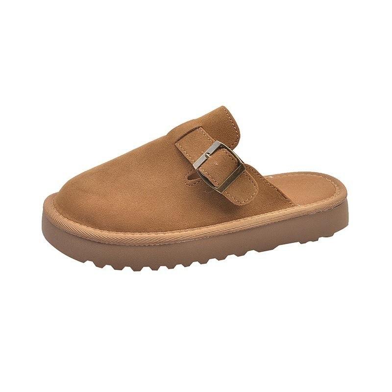 Thick-soled Soft Leather Boken Slippers Women's Wear Spring 2025 New Bag Head Half Slippers Retro Muffin Lazy Shoes