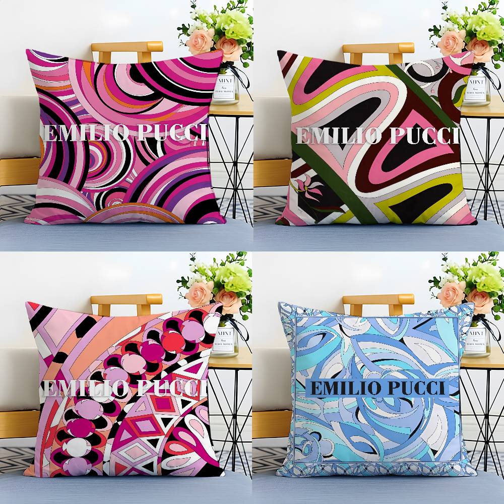 Prince Of Prints EEmilio Pucci-Famous Pillow Case Anti-dustmite Pillowcase Invisible Zipper Silky Short Plush Sofa Cushion Cover