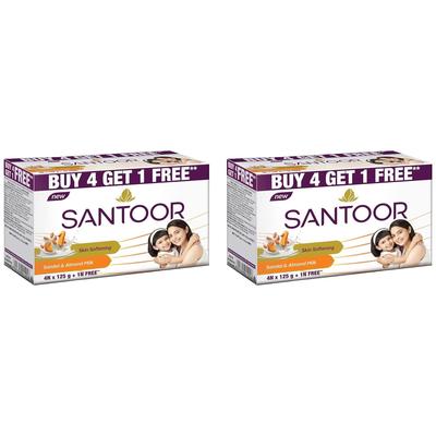Santoor Sandal and Almond Milk Soap Pack of 2 Deep Moisturizing Bath Bars for Bright and Glowing Youthful Skin