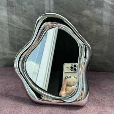 Fashion Silver Decorative Mirrors Electroplated Laser Makeup Mirror for Women Corrugated Irregular Cosmetic Mirror Room Decor