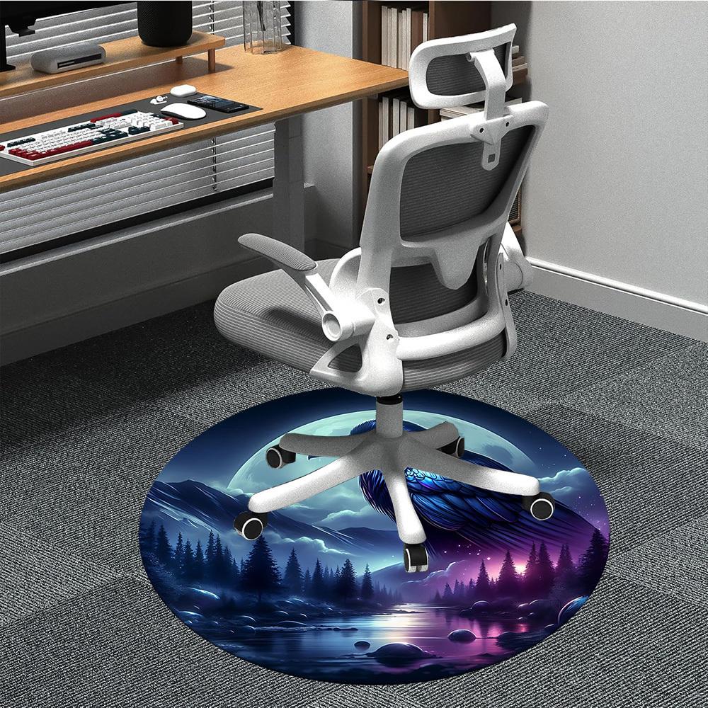 

1pc Moonlit RavenChair Carpet for Office, Indoor Non-Slip Washable Polyester Fiber Carpet, Mat For Office, Machine Washable 80cm