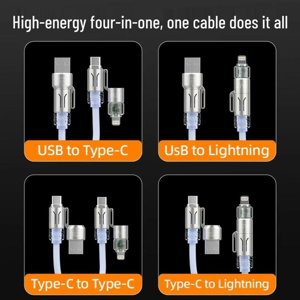240W 4-in-1 Car Charging Cable with Aromatherapy for Huawei & Apple - Dual Fast Charging Capability