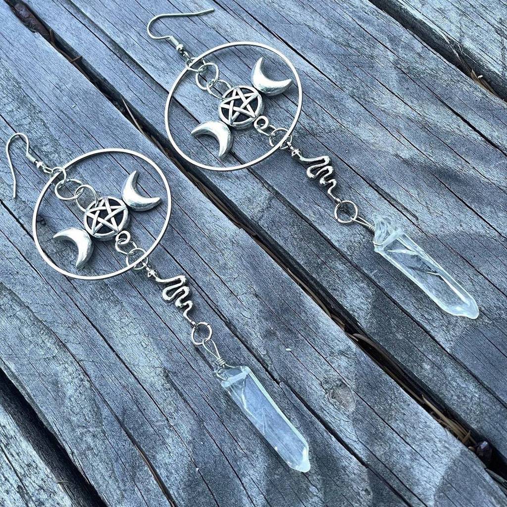 Geometric Moon Star Earrings Alloy Handmade Retro Style For Women Summer