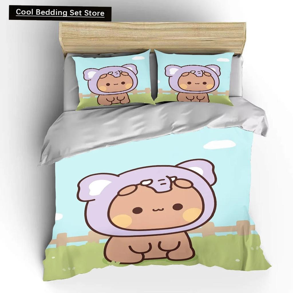 Set Letto 3D Bubu Dudu Cartone Animato Orsetto Carino Kawaii Regalo di Natale King Twin Double Bambino Set Copripiumino in Microfibra o Poliestere